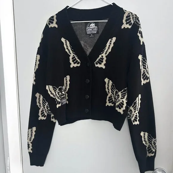 Lurking Class Skullfly Butterfly Scull Crop Cardigan Sweater Black Goth Grunge M - Picture 2 of 10